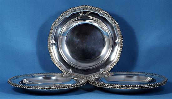 A rare and good set of six George IV silver soup plates, by Paul Storr, Diameter 245mm Total weight 108.5oz/3375grms